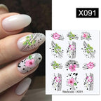 Black Lines Flower Leaves Water Decals Stickers Floral Face Marble Pattern Slider For Nails Summer Nail Art Decoration Summer Stickers on Nails Simple Summer Slider for Manicure Nail Art Watermark Manicure Decor Stevvex