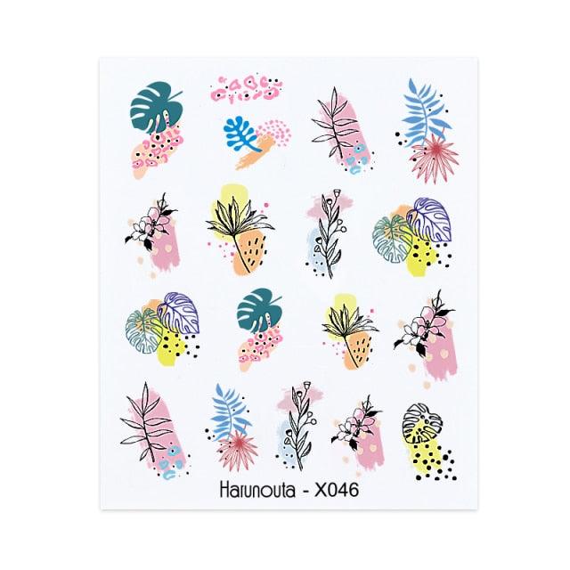 Black Lines Flower Leaves Water Decals Stickers Floral Face Marble Pattern Slider For Nails Summer Nail Art Decoration Summer Stickers on Nails Simple Summer Slider for Manicure Nail Art Watermark Manicure Decor Stevvex