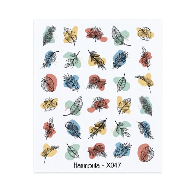 Black Lines Flower Leaves Water Decals Stickers Floral Face Marble Pattern Slider For Nails Summer Nail Art Decoration Summer Stickers on Nails Simple Summer Slider for Manicure Nail Art Watermark Manicure Decor Stevvex