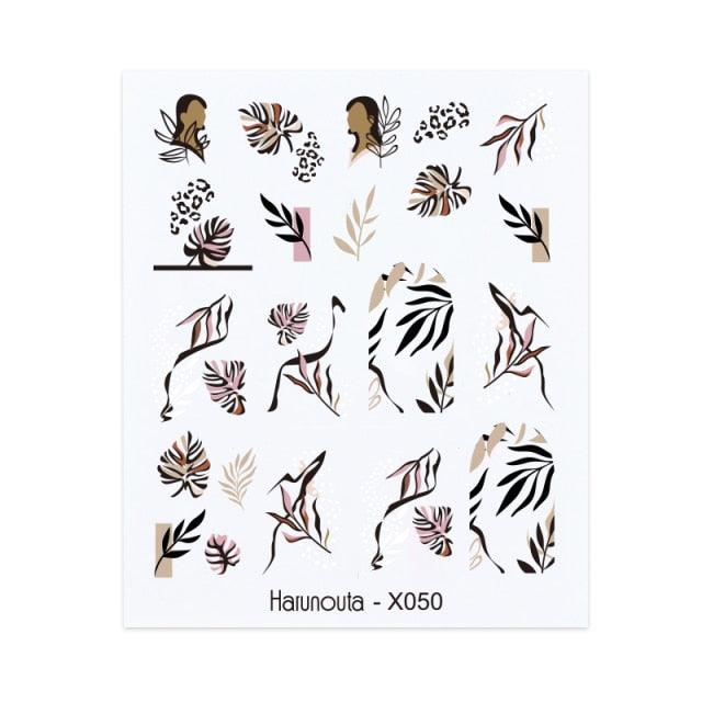 Black Lines Flower Leaves Water Decals Stickers Floral Face Marble Pattern Slider For Nails Summer Nail Art Decoration Summer Stickers on Nails Simple Summer Slider for Manicure Nail Art Watermark Manicure Decor Stevvex