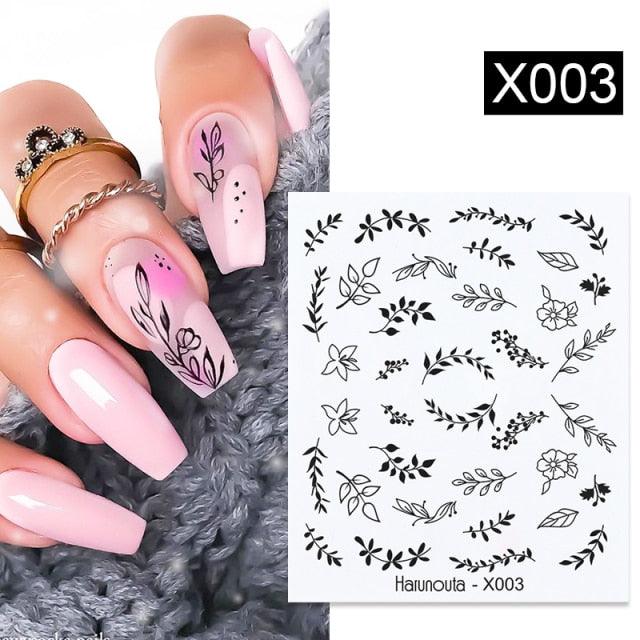 Black Lines Flower Leaves Water Decals Stickers Floral Face Marble Pattern Slider For Nails Summer Nail Art Decoration Summer Stickers on Nails Simple Summer Slider for Manicure Nail Art Watermark Manicure Decor Stevvex