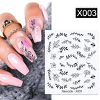 Black Lines Flower Leaves Water Decals Stickers Floral Face Marble Pattern Slider For Nails Summer Nail Art Decoration Summer Stickers on Nails Simple Summer Slider for Manicure Nail Art Watermark Manicure Decor Stevvex