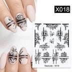 Black Lines Flower Leaves Water Decals Stickers Floral Face Marble Pattern Slider For Nails Summer Nail Art Decoration Summer Stickers on Nails Simple Summer Slider for Manicure Nail Art Watermark Manicure Decor Stevvex