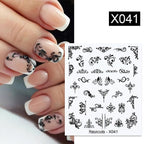 Black Lines Flower Leaves Water Decals Stickers Floral Face Marble Pattern Slider For Nails Summer Nail Art Decoration Summer Stickers on Nails Simple Summer Slider for Manicure Nail Art Watermark Manicure Decor Stevvex
