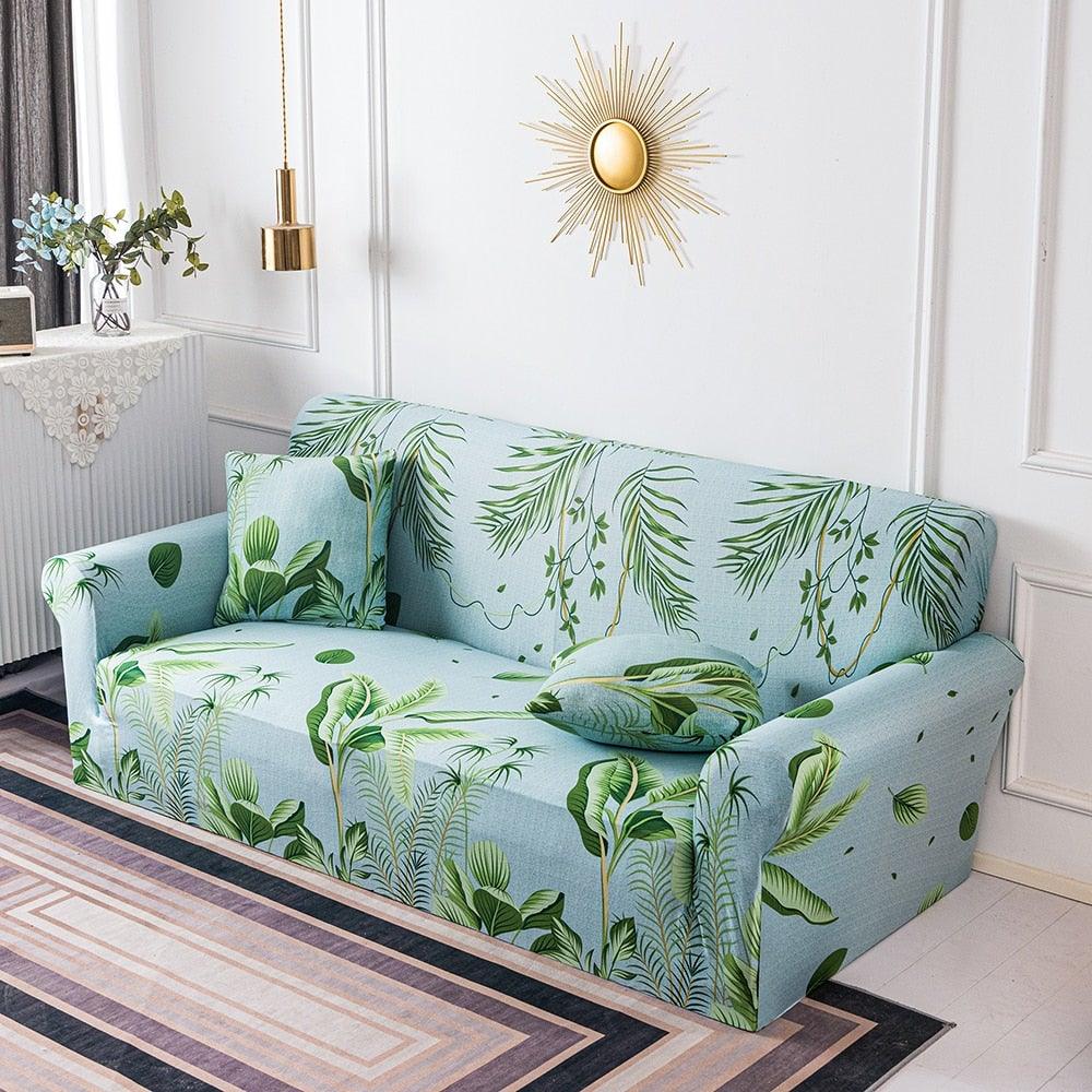Elastic Plain Floral Printing  Sofa Cover Stretch for Living Room Couch Cover Chair Protector 1/2/3/4 Seater Printed Couch Cover for 3 Cushion Couch  Floral Pattern Sofa Cover with Separate Cushion Cover Pieces Stretch Sofa Slipcover Stevvex