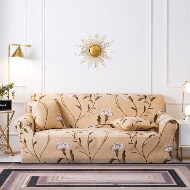 Elastic Plain Floral Printing  Sofa Cover Stretch for Living Room Couch Cover Chair Protector 1/2/3/4 Seater Printed Couch Cover for 3 Cushion Couch  Floral Pattern Sofa Cover with Separate Cushion Cover Pieces Stretch Sofa Slipcover Stevvex
