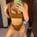 Female High Waist Swimsuit Bikini Sports Swimsuits For Women Two Piece Crop Top Bikini Set High Waist High Cut Bathing Suits Women Swimwear Two-piece Bikini Set Bathing Suit Swimwear Stevvex