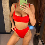 Female High Waist Swimsuit Bikini Sports Swimsuits For Women Two Piece Crop Top Bikini Set High Waist High Cut Bathing Suits Women Swimwear Two-piece Bikini Set Bathing Suit Swimwear Stevvex
