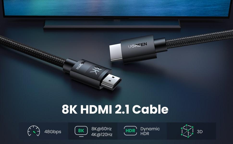 HDMI 2.1 Cable Ultra High Speed 8K60Hz 4K120Hz HDMI Splitter Cable 48Gbps Ultra High Speed 4K 120Hz Braided HDMI Cable Dynamic HDR Vision HDR 10 Compatible With UHD TV Laptop Stevvex