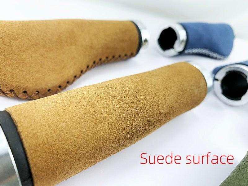 Leather City Mountain Bike Handlebar Cover Handle Grips Bar End Non-slip Aluminum Lock Ergonomic Design Non-Slip Microfiber Leather Bicycle Grip With Aluminum Alloy Dual Lock-On Bicycle Handle Bar Covers For Mountain Road Bike Stevvex
