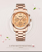 Multifunctional Business Women Watches Quartz Waterproof Stainless Watch Elegant Shine Round Design Stevvex