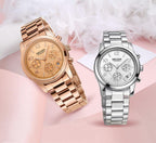 Multifunctional Business Women Watches Quartz Waterproof Stainless Watch Elegant Shine Round Design Stevvex