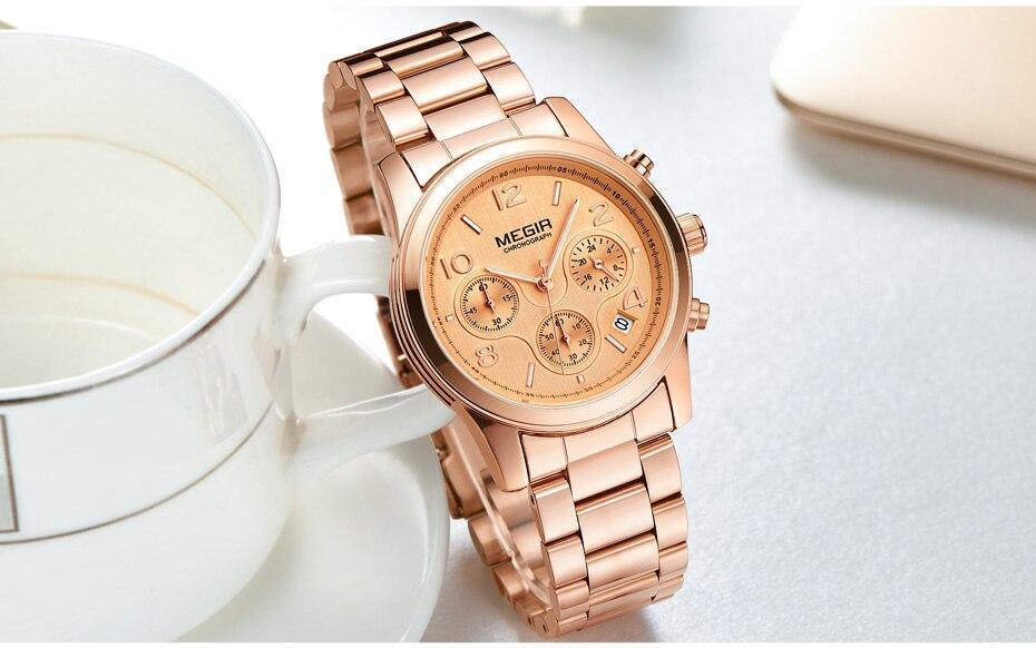 Multifunctional Business Women Watches Quartz Waterproof Stainless Watch Elegant Shine Round Design Stevvex