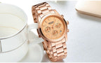 Multifunctional Business Women Watches Quartz Waterproof Stainless Watch Elegant Shine Round Design Stevvex