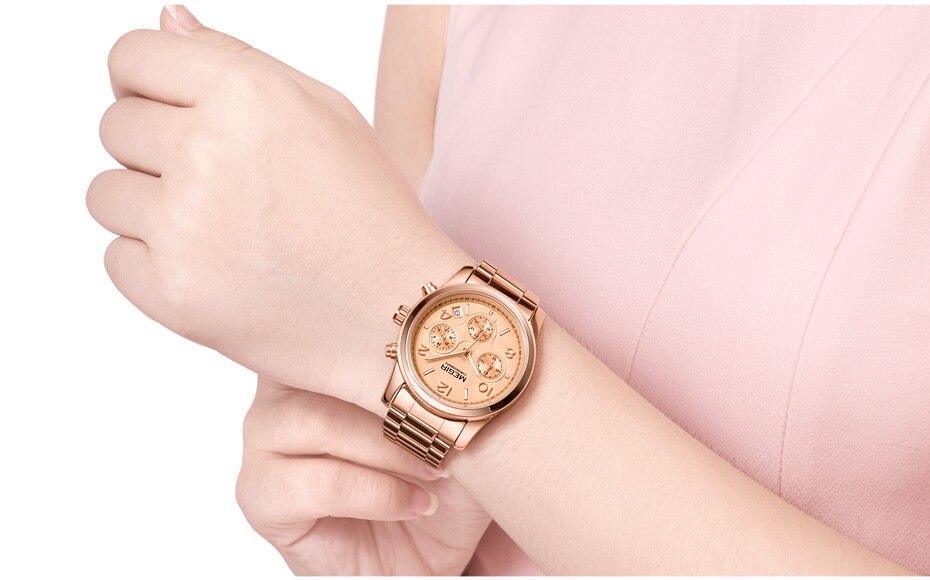 Multifunctional Business Women Watches Quartz Waterproof Stainless Watch Elegant Shine Round Design Stevvex