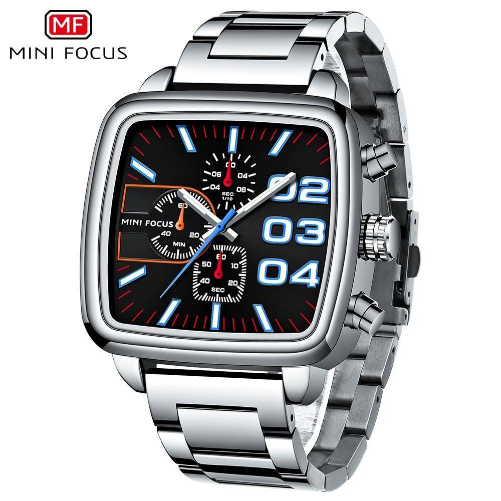 Elegant Business Square Mens Watch Multifunctional Waterproof Stainless Steel Design Big Wrist Watch Stevvex