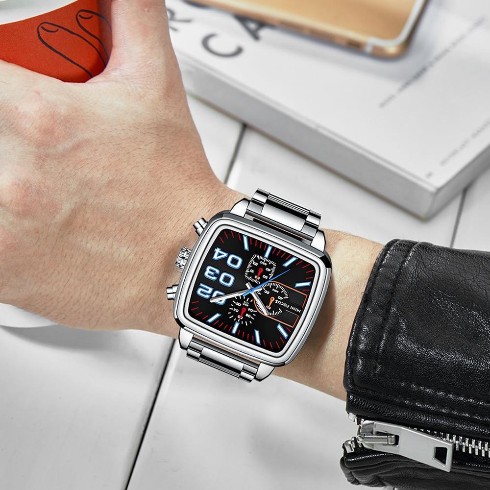 Elegant Business Square Mens Watch Multifunctional Waterproof Stainless Steel Design Big Wrist Watch Stevvex