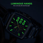 Elegant Business Square Mens Watch Multifunctional Waterproof Stainless Steel Design Big Wrist Watch Stevvex
