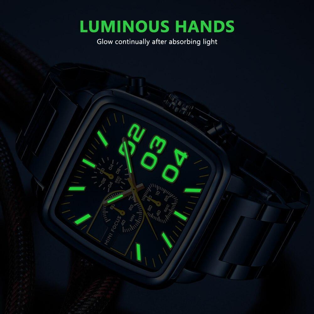 Elegant Business Square Mens Watch Multifunctional Waterproof Stainless Steel Design Big Wrist Watch Stevvex