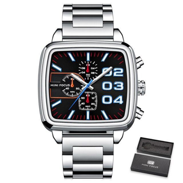 Elegant Business Square Mens Watch Multifunctional Waterproof Stainless Steel Design Big Wrist Watch Stevvex