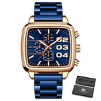 Elegant Business Square Mens Watch Multifunctional Waterproof Stainless Steel Design Big Wrist Watch Stevvex