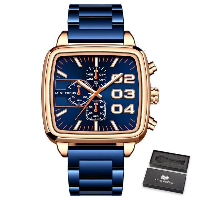 Elegant Business Square Mens Watch Multifunctional Waterproof Stainless Steel Design Big Wrist Watch Stevvex