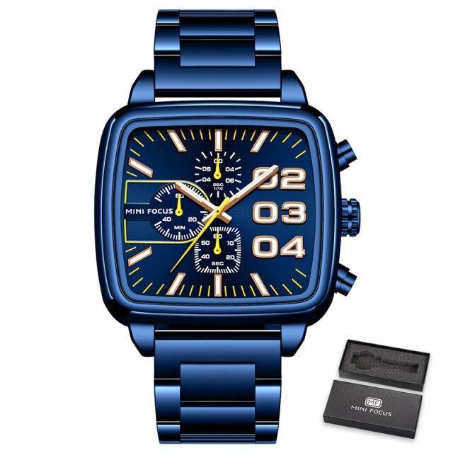 Elegant Business Square Mens Watch Multifunctional Waterproof Stainless Steel Design Big Wrist Watch Stevvex