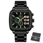 Elegant Business Square Mens Watch Multifunctional Waterproof Stainless Steel Design Big Wrist Watch Stevvex