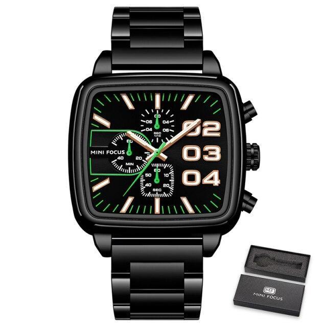 Elegant Business Square Mens Watch Multifunctional Waterproof Stainless Steel Design Big Wrist Watch Stevvex
