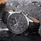 Black Luxury Men Watch Waterproof Multifunction Quartz Wrist Watches Elegant Leather Strap Sport Design Stevvex