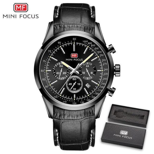 Black Luxury Men Watch Waterproof Multifunction Quartz Wrist Watches Elegant Leather Strap Sport Design Stevvex