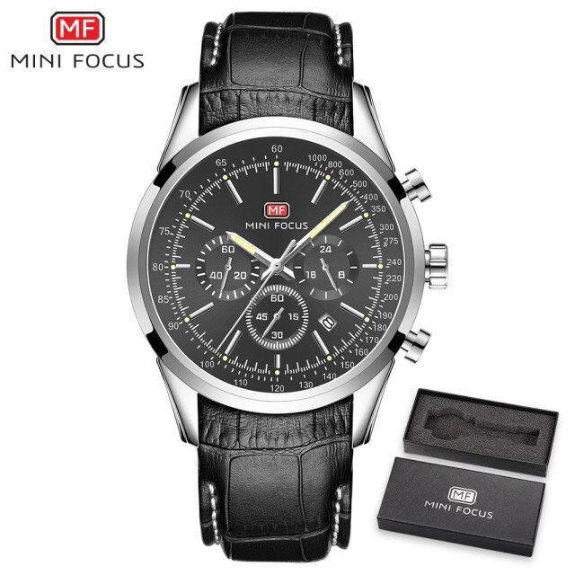 Black Luxury Men Watch Waterproof Multifunction Quartz Wrist Watches Elegant Leather Strap Sport Design Stevvex