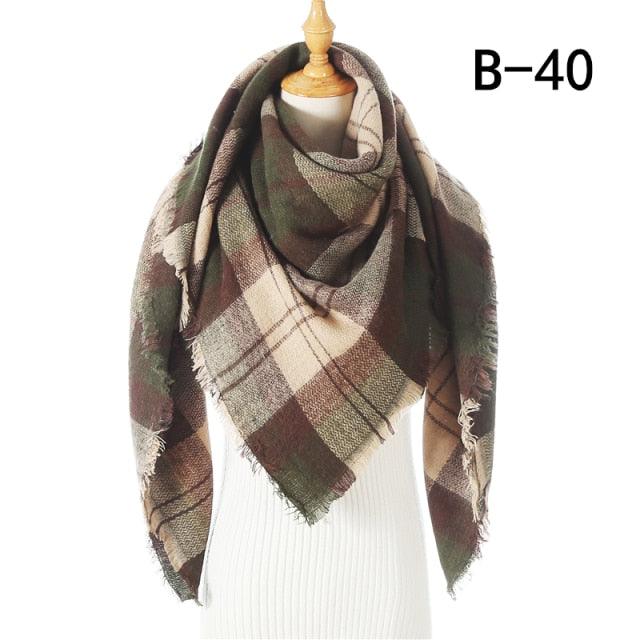 Winter Warm Soft Bandana Plaid Warm Headwear Triangle Scarves Scarf Cashmere Scarf Knit Wraps Shawls Hijabs Shawls Escharpe Elegant Cashmere Scarf Head Wrap Bandana Blanket Shawls Wraps For Female Stevvex