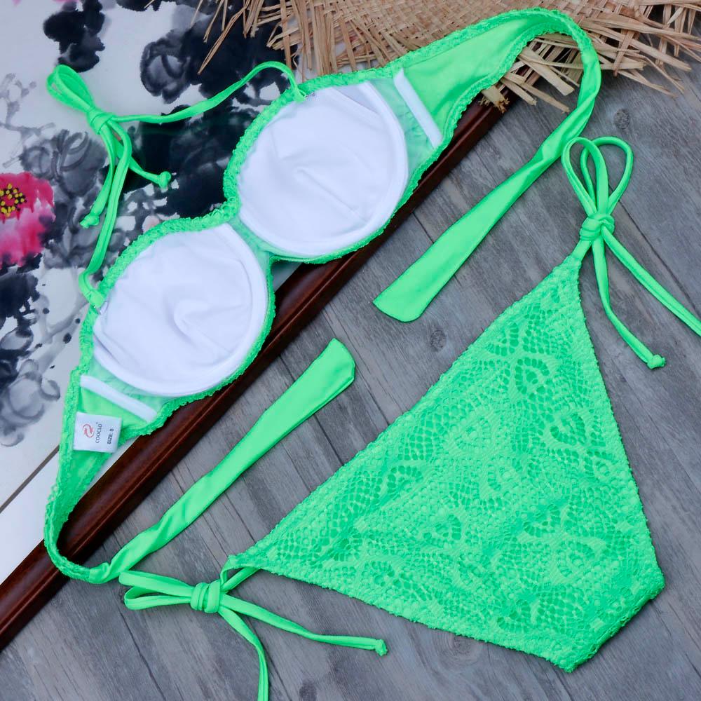 Bikini Solid Strappy Bandage Bikinis Set White Push Up Bikini Swimwear Swimsuit Bathing Suit Women's Ribbed Tie Bikini Adjustable Lace Up Bottom String Women Swimsuit Stevvex