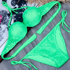 Bikini Solid Strappy Bandage Bikinis Set White Push Up Bikini Swimwear Swimsuit Bathing Suit Women's Ribbed Tie Bikini Adjustable Lace Up Bottom String Women Swimsuit Stevvex