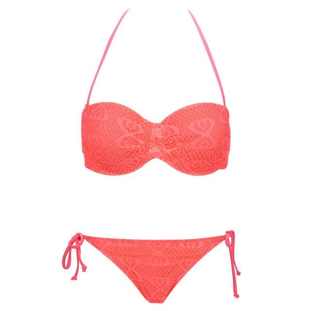 Bikini Solid Strappy Bandage Bikinis Set White Push Up Bikini Swimwear Swimsuit Bathing Suit Women's Ribbed Tie Bikini Adjustable Lace Up Bottom String Women Swimsuit Stevvex