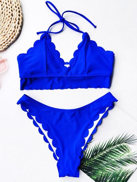 Summer Blue Bikini Women Swimwear Female Swimsuit  Women’s Floral Print Lace-up Strapless Padded Comfortable Swimwear Bathing Suit Two-pieces Bikini Set Knotted Bathing Swim Suit Stevvex