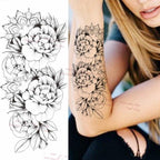 Realistic Sketches Black Flowers Temporary Waterproof Flower Tattoos Modern Body Arm Drawing For Womens Stevvex