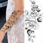 Realistic Sketches Black Flowers Temporary Waterproof Flower Tattoos Modern Body Arm Drawing For Womens Stevvex