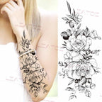 Realistic Sketches Black Flowers Temporary Waterproof Flower Tattoos Modern Body Arm Drawing For Womens Stevvex