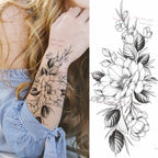 Realistic Sketches Black Flowers Temporary Waterproof Flower Tattoos Modern Body Arm Drawing For Womens Stevvex