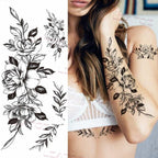 Realistic Sketches Black Flowers Temporary Waterproof Flower Tattoos Modern Body Arm Drawing For Womens Stevvex