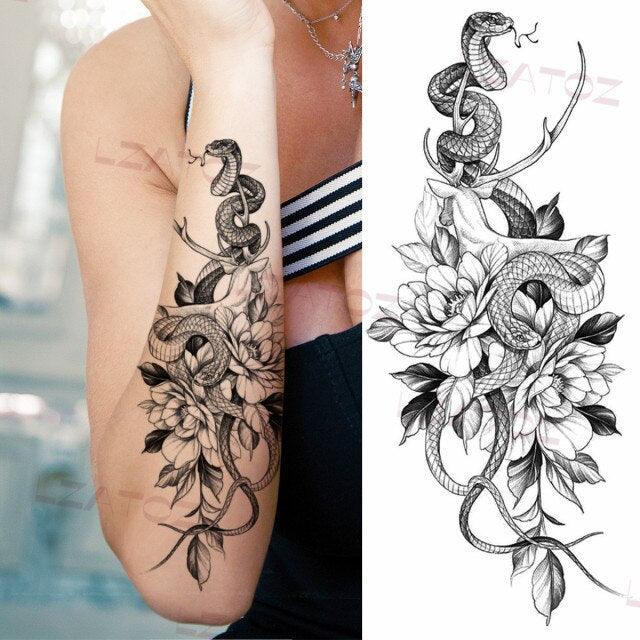 Realistic Sketches Black Flowers Temporary Waterproof Flower Tattoos Modern Body Arm Drawing For Womens Stevvex