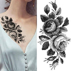 Realistic Sketches Black Flowers Temporary Waterproof Flower Tattoos Modern Body Arm Drawing For Womens Stevvex