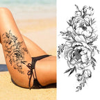 Realistic Sketches Black Flowers Temporary Waterproof Flower Tattoos Modern Body Arm Drawing For Womens Stevvex