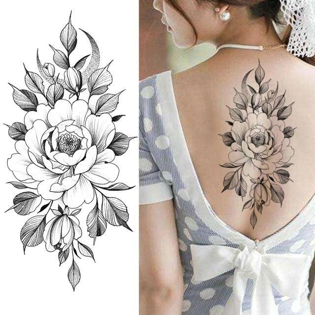 Realistic Sketches Black Flowers Temporary Waterproof Flower Tattoos Modern Body Arm Drawing For Womens Stevvex