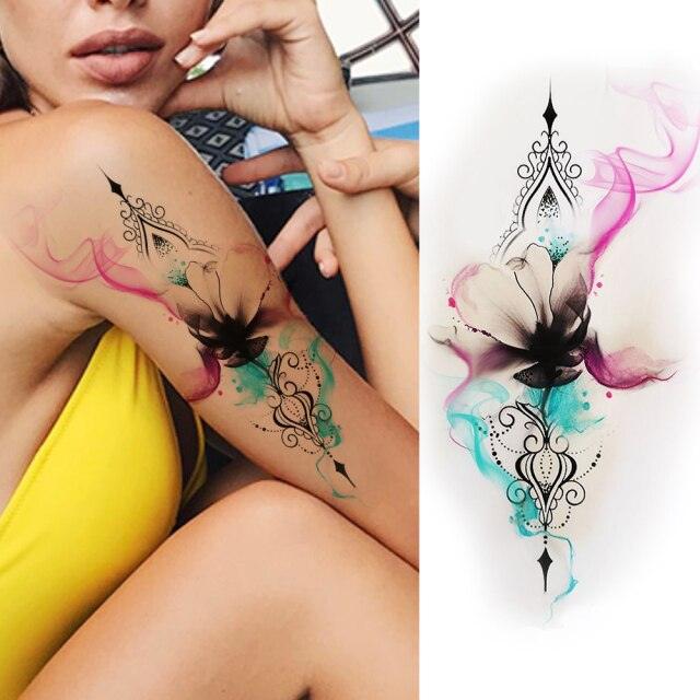 Realistic Sketches Black Flowers Temporary Waterproof Flower Tattoos Modern Body Arm Drawing For Womens Stevvex