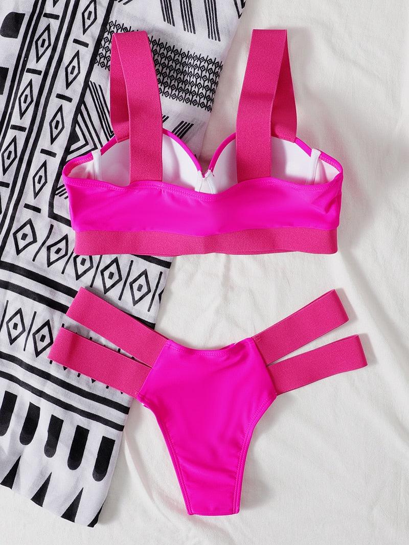 Women's Swimsuits Swimwear Patchwork Bikini Woman Push up Bikinis Swimsuit Bathing Suits Women Rave Neon Patchwork Bikini Swimsuit 2 Piece Cutout Molded Push Up Bathing Suit Stevvex
