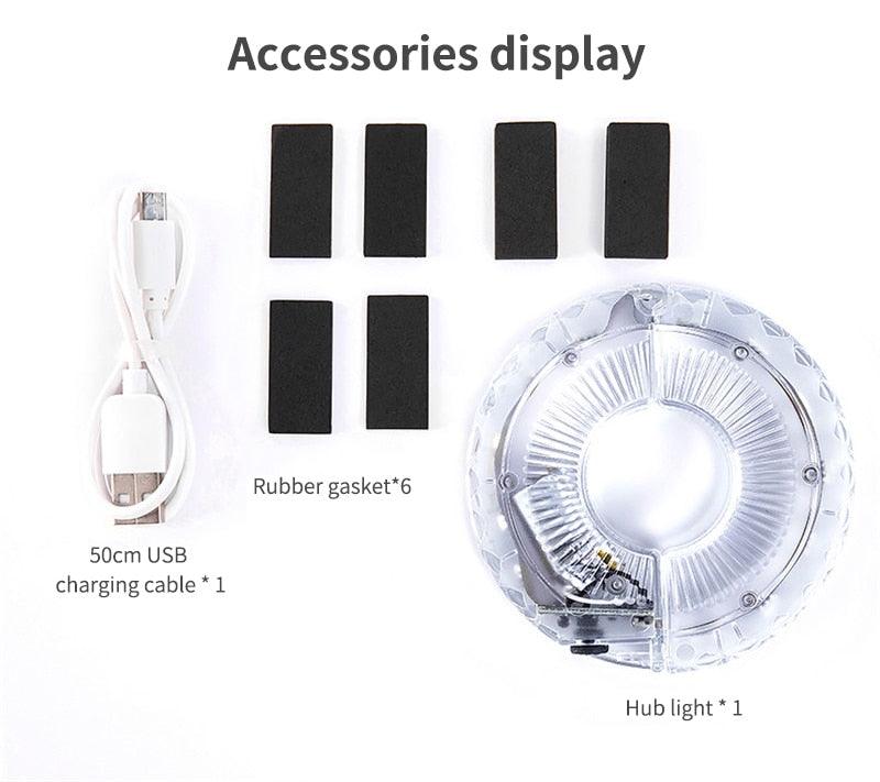 Smart LED Bicycle Wheel Light Bike Front Tail Hub Spoke Lamp Rechargeable Kids Balance Bike Light Colorful Bicycle Hub Light With Optical Design Vibration Sensor USB Rechargeable Waterproof Good Bike Gift For Teenagers Stevvex