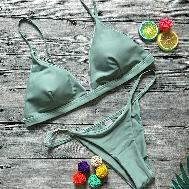 Push Up Bikini Set Swimsuits High Waist Swimwear Women Ribbed Bathing Suits Brazilian Bikinis Swimsuit for Women  Bottom Triangle Bikinis Top Bathing Suit Stevvex